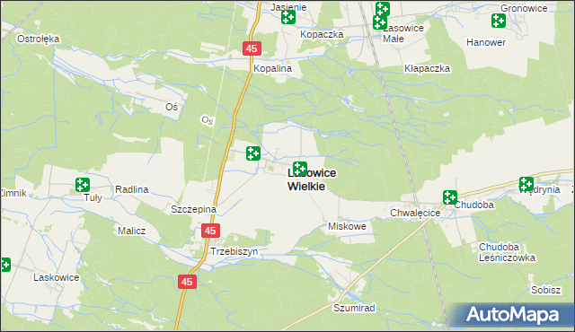 mapa Lasowice Wielkie powiat kluczborski, Lasowice Wielkie powiat kluczborski na mapie Targeo