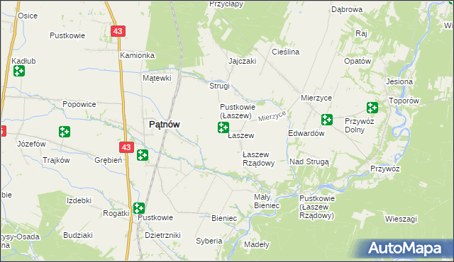 mapa Łaszew gmina Wierzchlas, Łaszew gmina Wierzchlas na mapie Targeo