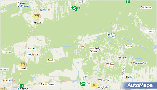 mapa Ławy gmina Leszno, Ławy gmina Leszno na mapie Targeo
