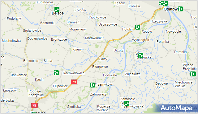 mapa Ławy gmina Opatowiec, Ławy gmina Opatowiec na mapie Targeo