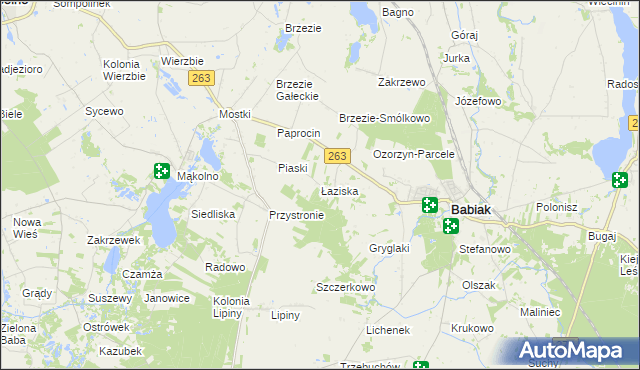 mapa Łaziska gmina Babiak, Łaziska gmina Babiak na mapie Targeo