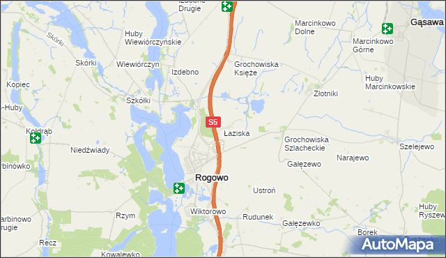 mapa Łaziska gmina Rogowo, Łaziska gmina Rogowo na mapie Targeo