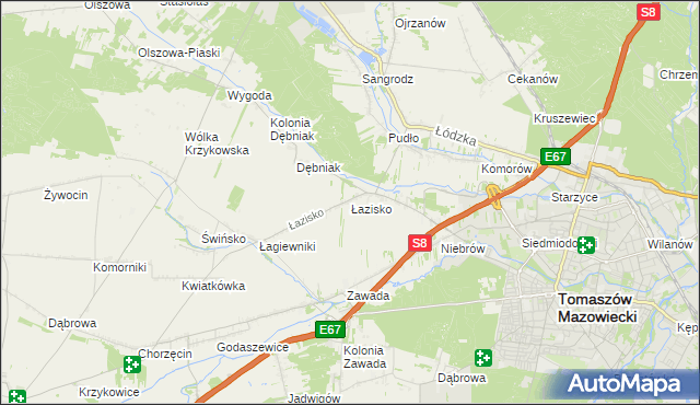 mapa Łazisko gmina Tomaszów Mazowiecki, Łazisko gmina Tomaszów Mazowiecki na mapie Targeo