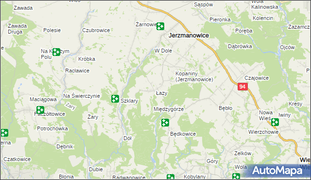 mapa Łazy gmina Jerzmanowice-Przeginia, Łazy gmina Jerzmanowice-Przeginia na mapie Targeo