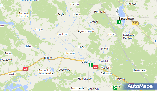 mapa Łazy gmina Szczutowo, Łazy gmina Szczutowo na mapie Targeo