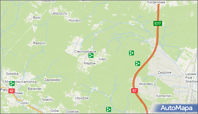 mapa Łazy gmina Szydłowiec, Łazy gmina Szydłowiec na mapie Targeo