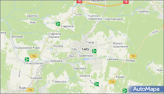 mapa Łazy powiat zawierciański, Łazy powiat zawierciański na mapie Targeo