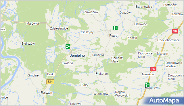 mapa Łęczyca gmina Jemielno, Łęczyca gmina Jemielno na mapie Targeo