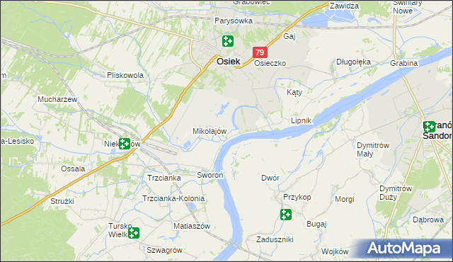 mapa Łęg gmina Osiek, Łęg gmina Osiek na mapie Targeo