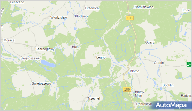 mapa Łęgno gmina Nowogard, Łęgno gmina Nowogard na mapie Targeo