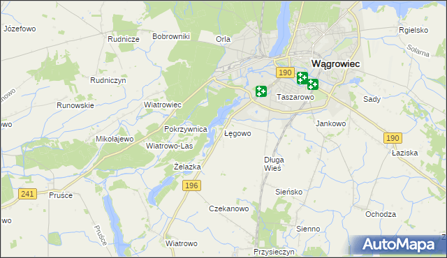 mapa Łęgowo gmina Wągrowiec, Łęgowo gmina Wągrowiec na mapie Targeo