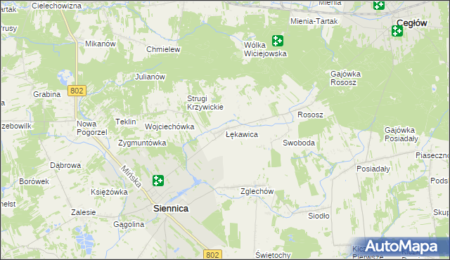 mapa Łękawica gmina Siennica, Łękawica gmina Siennica na mapie Targeo