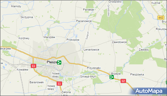 mapa Lenartowice gmina Pleszew, Lenartowice gmina Pleszew na mapie Targeo