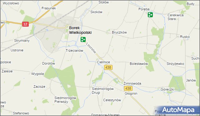 mapa Leonów gmina Borek Wielkopolski, Leonów gmina Borek Wielkopolski na mapie Targeo