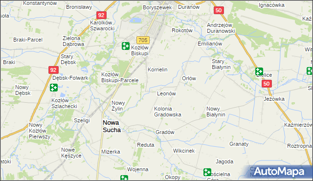 mapa Leonów gmina Nowa Sucha, Leonów gmina Nowa Sucha na mapie Targeo