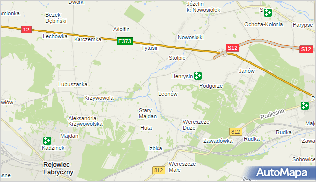 mapa Leonów gmina Rejowiec, Leonów gmina Rejowiec na mapie Targeo