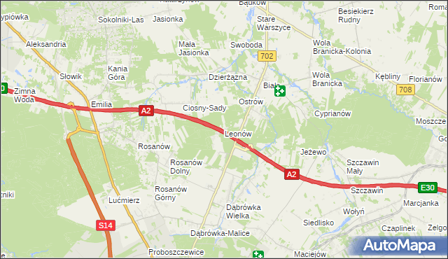 mapa Leonów gmina Zgierz, Leonów gmina Zgierz na mapie Targeo