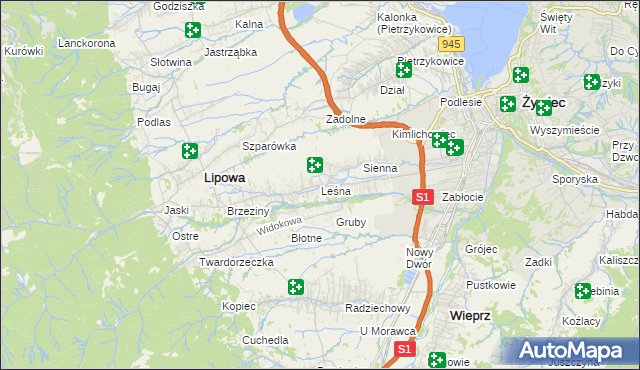 mapa Leśna gmina Lipowa, Leśna gmina Lipowa na mapie Targeo