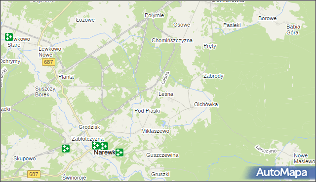 mapa Leśna gmina Narewka, Leśna gmina Narewka na mapie Targeo