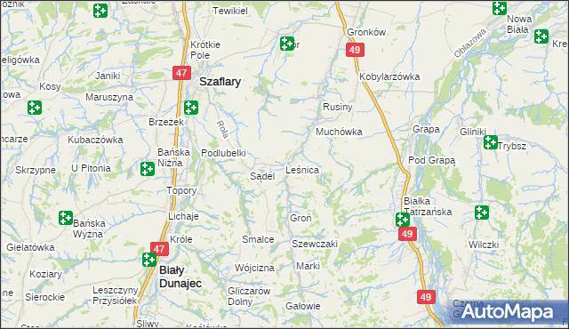 mapa Leśnica gmina Bukowina Tatrzańska, Leśnica gmina Bukowina Tatrzańska na mapie Targeo