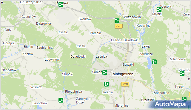 mapa Leśnica gmina Małogoszcz, Leśnica gmina Małogoszcz na mapie Targeo