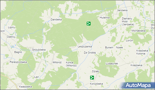 mapa Leszczanka gmina Drelów, Leszczanka gmina Drelów na mapie Targeo