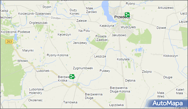 mapa Leszcze gmina Kłodawa, Leszcze gmina Kłodawa na mapie Targeo