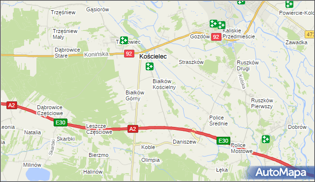 mapa Leszcze gmina Kościelec, Leszcze gmina Kościelec na mapie Targeo