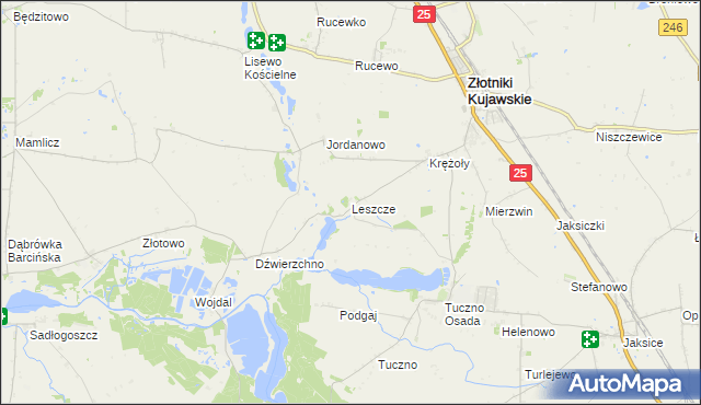 mapa Leszcze gmina Złotniki Kujawskie, Leszcze gmina Złotniki Kujawskie na mapie Targeo