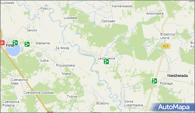 mapa Leszkowice gmina Ostrówek, Leszkowice gmina Ostrówek na mapie Targeo