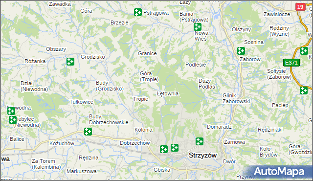 mapa Łętownia gmina Strzyżów, Łętownia gmina Strzyżów na mapie Targeo