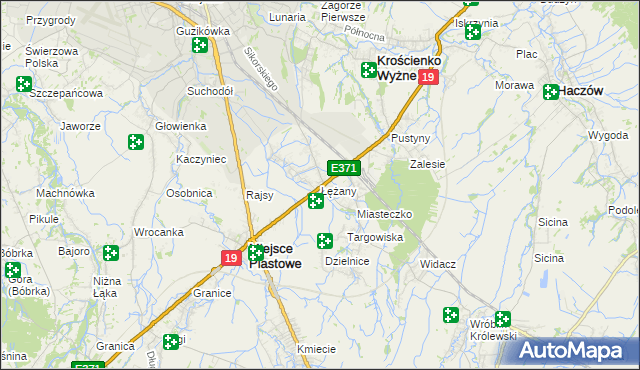 mapa Łężany gmina Miejsce Piastowe, Łężany gmina Miejsce Piastowe na mapie Targeo