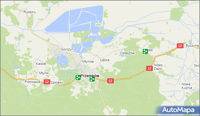 mapa Łężce gmina Przemków, Łężce gmina Przemków na mapie Targeo