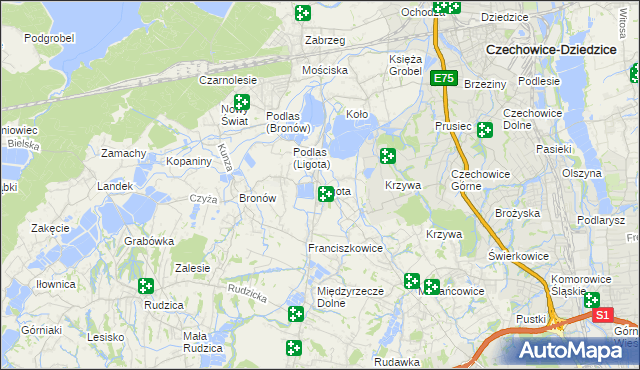 mapa Ligota gmina Czechowice-Dziedzice, Ligota gmina Czechowice-Dziedzice na mapie Targeo