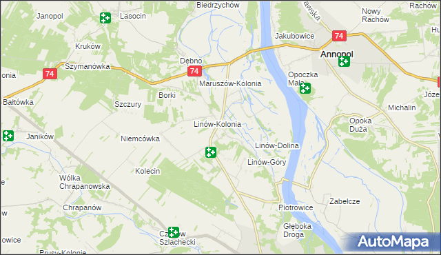 mapa Linów gmina Zawichost, Linów gmina Zawichost na mapie Targeo