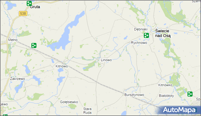 mapa Linowo gmina Świecie nad Osą, Linowo gmina Świecie nad Osą na mapie Targeo