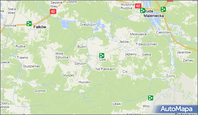mapa Lipa gmina Ruda Maleniecka, Lipa gmina Ruda Maleniecka na mapie Targeo