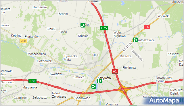 mapa Lipa gmina Stryków, Lipa gmina Stryków na mapie Targeo