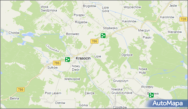 mapa Lipie gmina Krasocin, Lipie gmina Krasocin na mapie Targeo
