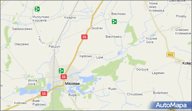 mapa Lipie gmina Miłosław, Lipie gmina Miłosław na mapie Targeo