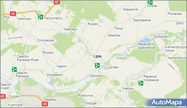 mapa Lipie powiat kłobucki, Lipie powiat kłobucki na mapie Targeo