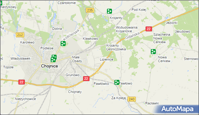 mapa Lipienice gmina Chojnice, Lipienice gmina Chojnice na mapie Targeo