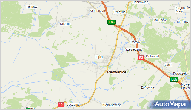 mapa Lipin gmina Radwanice, Lipin gmina Radwanice na mapie Targeo