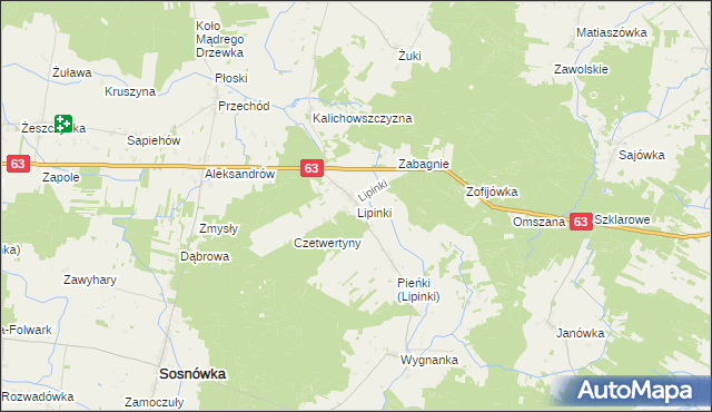 mapa Lipinki gmina Sosnówka, Lipinki gmina Sosnówka na mapie Targeo