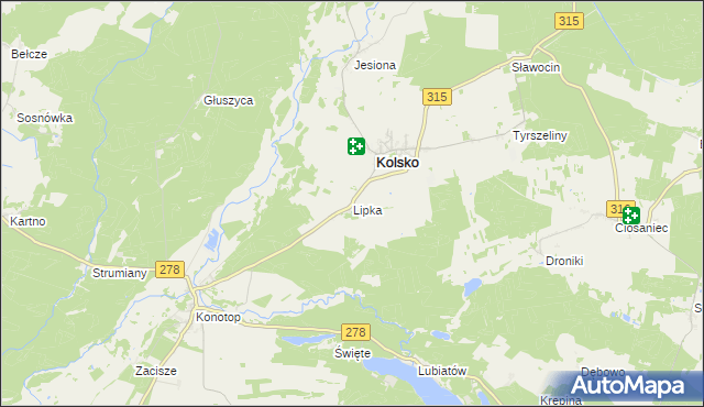 mapa Lipka gmina Kolsko, Lipka gmina Kolsko na mapie Targeo