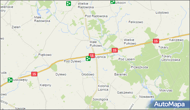 mapa Lipnica gmina Dębowa Łąka, Lipnica gmina Dębowa Łąka na mapie Targeo