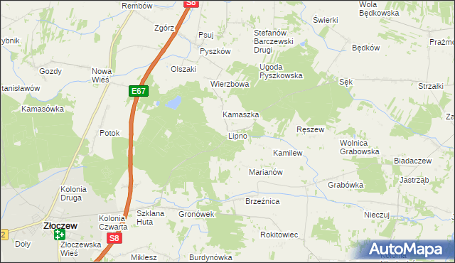 mapa Lipno gmina Brzeźnio, Lipno gmina Brzeźnio na mapie Targeo