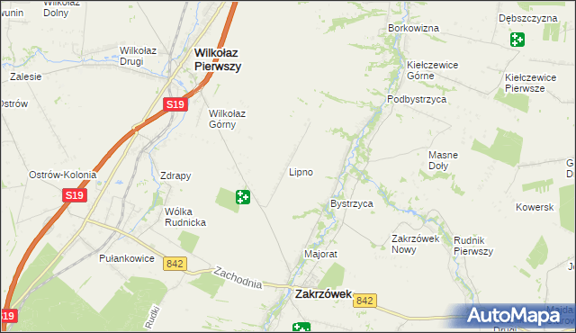 mapa Lipno gmina Zakrzówek, Lipno gmina Zakrzówek na mapie Targeo