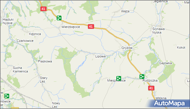 mapa Lipowa gmina Nysa, Lipowa gmina Nysa na mapie Targeo