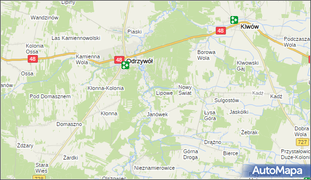 mapa Lipowe gmina Klwów, Lipowe gmina Klwów na mapie Targeo